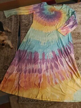 Vintage Dharma Trading Co Tie Dye Dress Made in USA Long Sleeve Maxi Sz 3XL